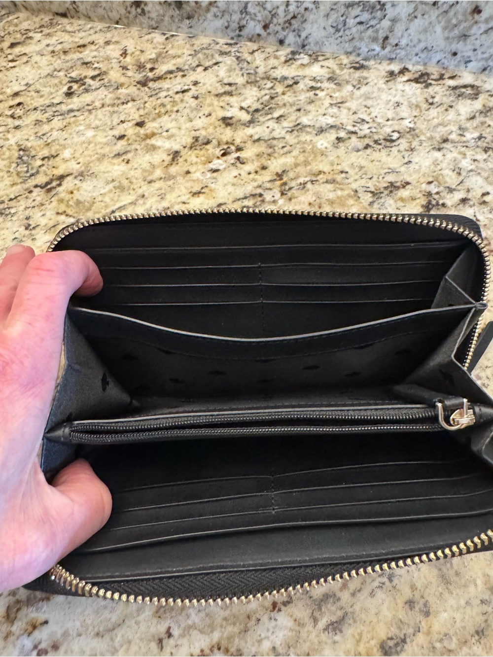 kate spade Black Zip-Around Wallet with Gold Hardware